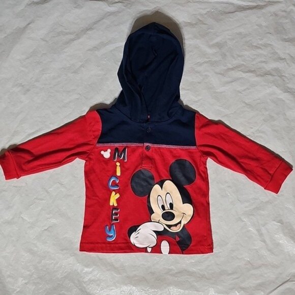 Disney baby 12 Months Mickey Red Pullover Hooded T-Shirt Used - Picture 1 of 12